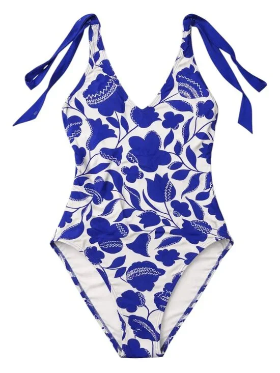 Kate Spade New York Blue White Zigzag Floral One Piece Swimsuit Size M - Picture 5 of 5